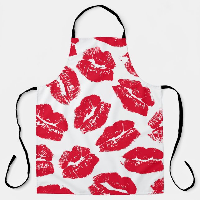Imprint Kiss Red Lips: Vintage Seamless Apron (Front)