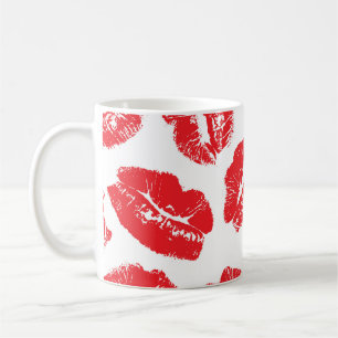 Imprint Kiss Red Lips: Vintage Seamless Coffee Mug