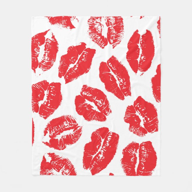 Imprint Kiss Red Lips: Vintage Seamless Fleece Blanket (Front)