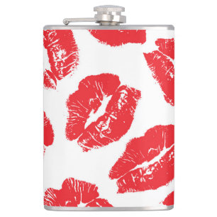 Imprint Kiss Red Lips: Vintage Seamless Hip Flask