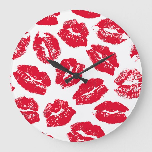 Imprint Kiss Red Lips: Vintage Seamless Large Clock (Front)