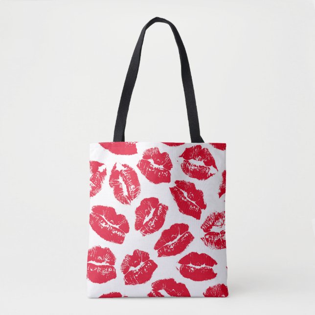 Imprint Kiss Red Lips: Vintage Seamless Tote Bag (Front)
