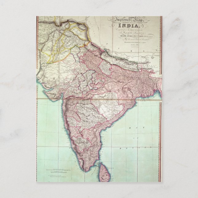 Improved Map of India published in London 1820 Postcard (Front)