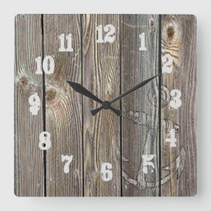 Improved Numbers Authentic looking wood Anchor Square Wall Clock