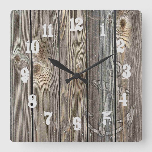 Improved Numbers Authentic looking wood Anchor Square Wall Clock (Front)