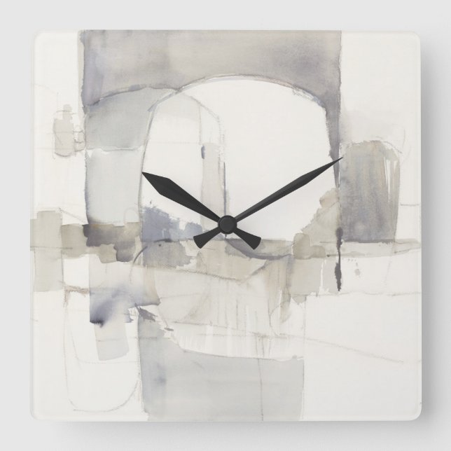 Improvisation I Grey Abstract Print Square Wall Clock (Front)
