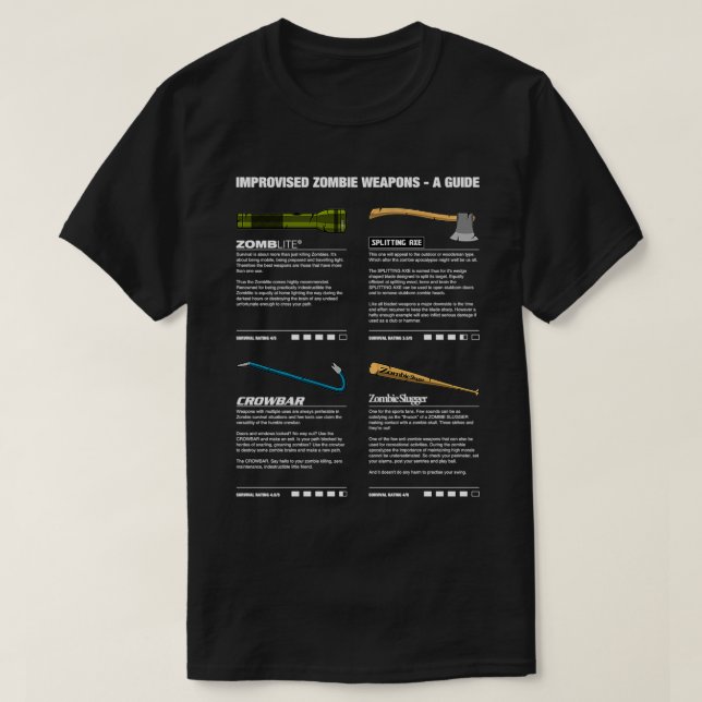 Improvized Zombie Weapons A Guide T-Shirt (Design Front)