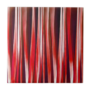 Impulsive Adventure Red Striped Abstract Pattern Ceramic Tile