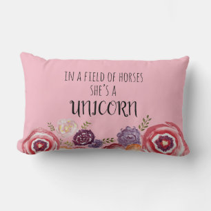 In a Field of Horses She’s a Unicorn Pillow