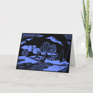 In a One-Horse Open Sleigh at Night Holiday Card