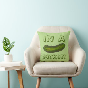 In a Pickle Funny Green Dill Kosher Pickles Print Cushion