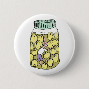 In a pickle pickled onions. 6 cm round badge
