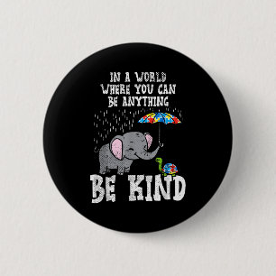 In A World Be Kind Cute Elephant Turtle Umbrella A 6 Cm Round Badge