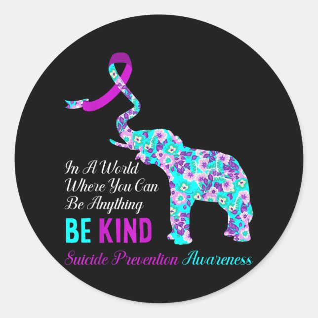 In A World Be Kind Support Suicide Prevention Awar Classic Round Sticker (Front)