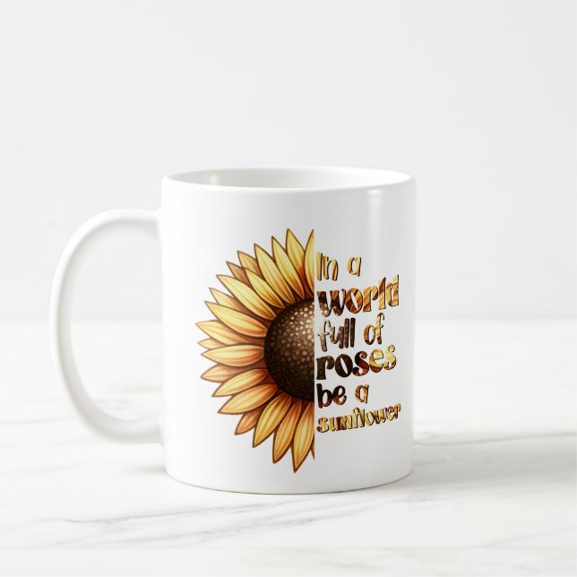 In a World Full Sunflower Personalised Coffee Mug (Left)