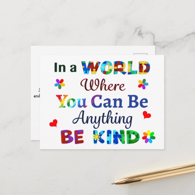 In a WORLD Where You Can Be Anything BE KIND Postc Postcard (Front/Back In Situ)