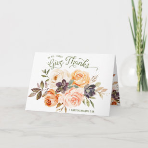 In All Thing Give Thanks Floral Roses Folded Card