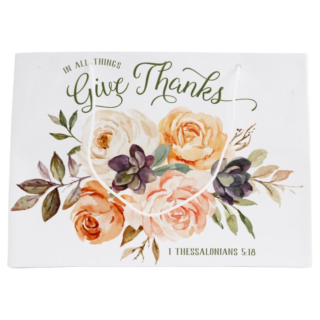 In All Thing Give Thanks Floral Roses Gift Bag (Front)
