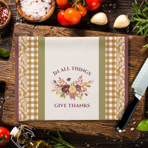 In All Things Give Thanks Autumn Floral Tea Towel