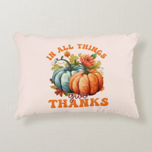 In All Things Give Thanks – Colourful Pumpkin Decorative Cushion