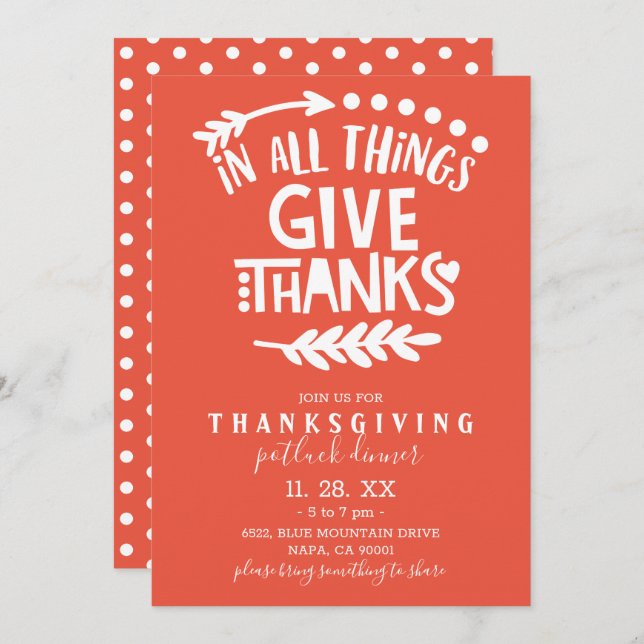 In All Things Give Thanks Orange Thanksgiving Invitation (Front/Back)