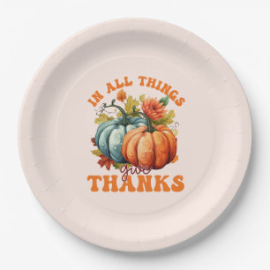 In All Things Give Thanks Pumpkin Paper Plate