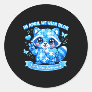 In april autism awareness blue cute raccoon men classic round sticker