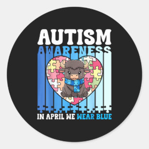 In April We Wear Blue Autism Awareness Buffalo Puz Classic Round Sticker