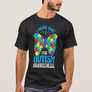 In April We Wear Blue Autism Awareness Butterfly P T-Shirt