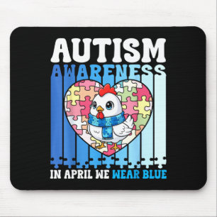 In April We Wear Blue Autism Awareness Chicken Puz Mouse Pad