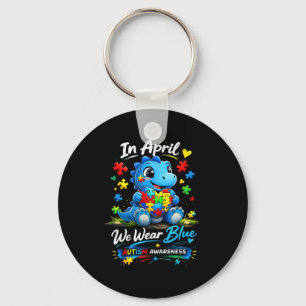 In april we wear blue autism awareness dinosaur key ring
