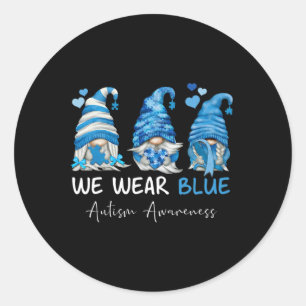 In April We Wear Blue Autism Awareness Gnome Match Classic Round Sticker