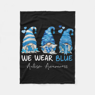In April We Wear Blue Autism Awareness Gnome Match Fleece Blanket
