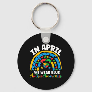 In April We Wear Blue Autism Awareness Month Puzzl Key Ring