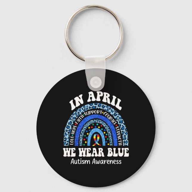 In April We Wear Blue Autism Awareness Month Puzzl Key Ring (Front)