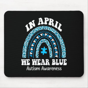 In April We Wear Blue Autism Awareness Month Puzzl Mouse Pad