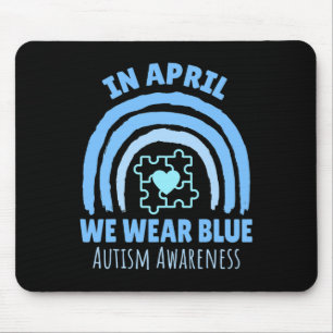 In April We Wear Blue Autism Awareness Month Puzzl Mouse Pad