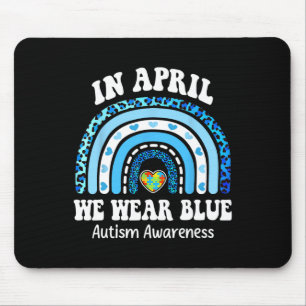 In April We Wear Blue Autism Awareness Month Puzzl Mouse Pad
