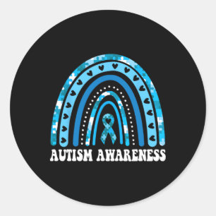 In April We Wear Blue Autism Awareness Month Rainb Classic Round Sticker