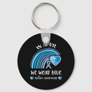 In April We Wear Blue Autism Awareness Month Rainb Key Ring