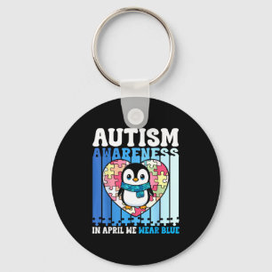 In April We Wear Blue Autism Awareness Penguin Puz Key Ring