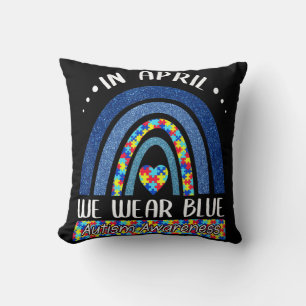 In April We Wear Blue Autism Awareness Puzzle Rai Cushion