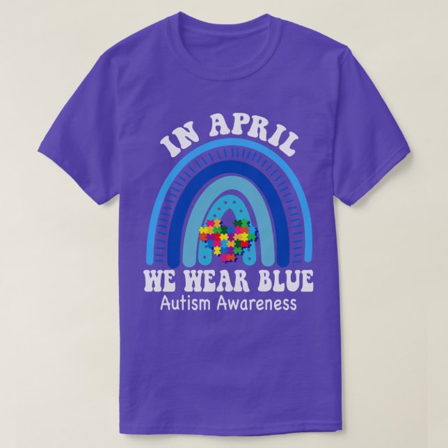In April We Wear Blue Autism Awareness Puzzle Rain T-Shirt (Design Front)