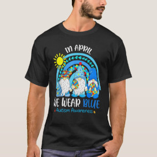 In April We Wear Blue Autism Awareness Puzzle Rain T-Shirt