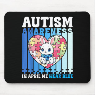 In April We Wear Blue Autism Awareness Rabbit Puzz Mouse Pad