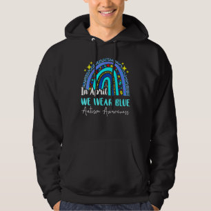 In April We Wear Blue Autism Awareness Rainbow Puz Hoodie