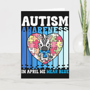 In April We Wear Blue Autism Awareness Zebra Puzzl Card