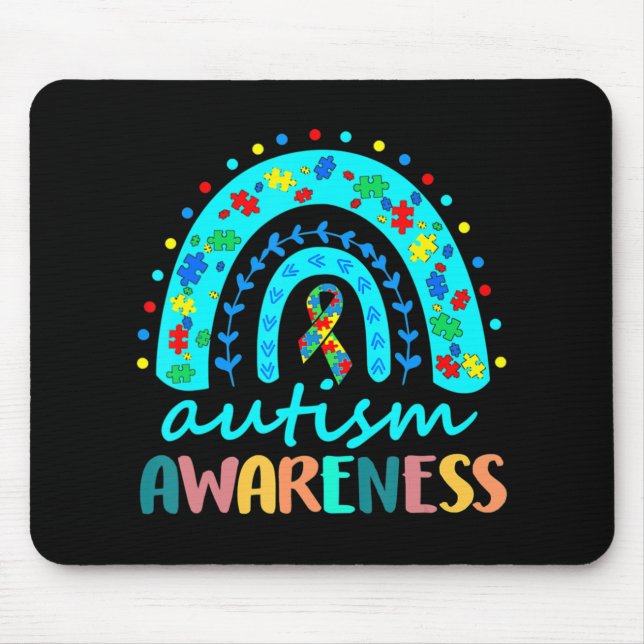 In April We Wear Blue Autism Rainbow Awareness Mon Mouse Pad (Front)