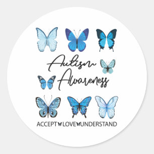 In April We Wear Blue Butterfly Autism Awarenes Ac Classic Round Sticker