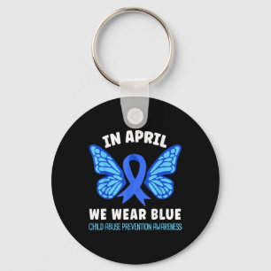 In April We Wear Blue Child Abuse Prevention Aware Key Ring